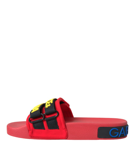 Dolce & Gabbana Red Black Logo Beachwear Flats Sandals Shoes