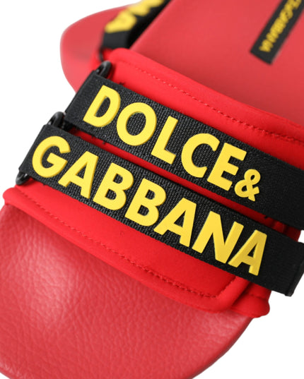 Dolce & Gabbana Red Black Logo Beachwear Flats Sandals Shoes