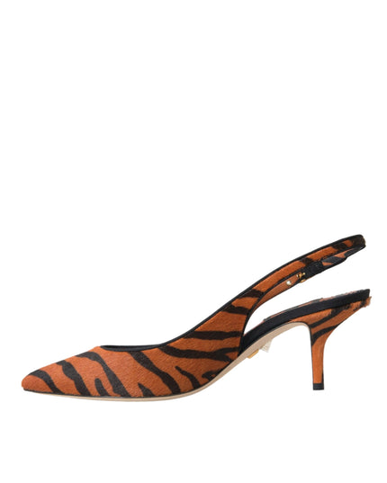 Dolce & Gabbana Black Orange Zebra Leather Slingbacks Shoes