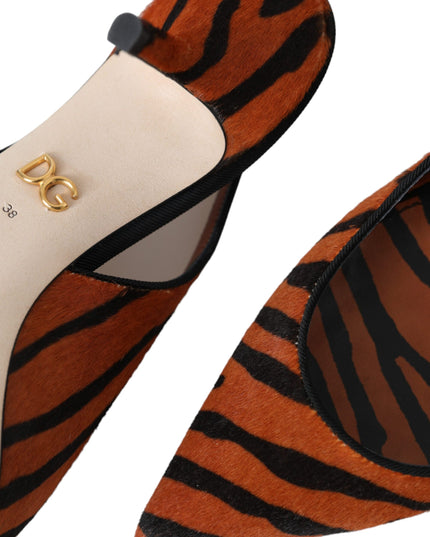 Dolce & Gabbana Black Orange Zebra Leather Slingbacks Shoes
