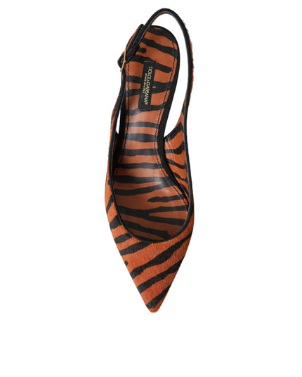 Dolce & Gabbana Black Orange Zebra Leather Slingbacks Shoes
