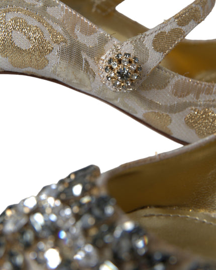 Dolce & Gabbana Gold Jacquard Crystal Mary Janes Pumps Shoes