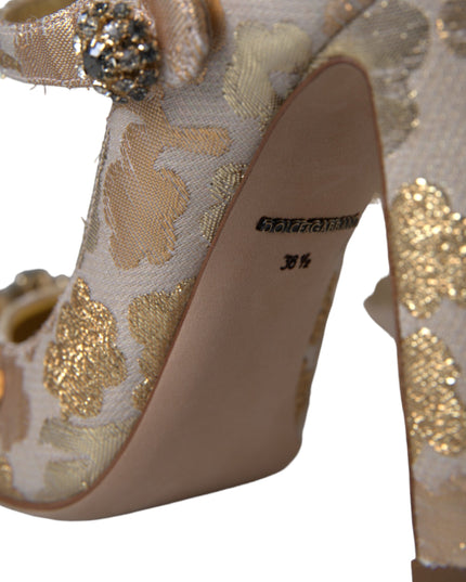 Dolce & Gabbana Gold Jacquard Crystal Mary Janes Pumps Shoes