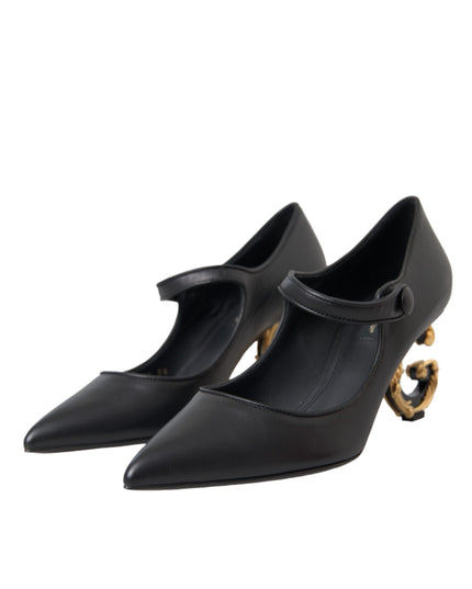 Dolce & Gabbana Black Leather Logo Heels Mary Janes Pumps Shoes