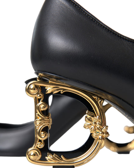 Dolce & Gabbana Black Leather Logo Heels Mary Janes Pumps Shoes