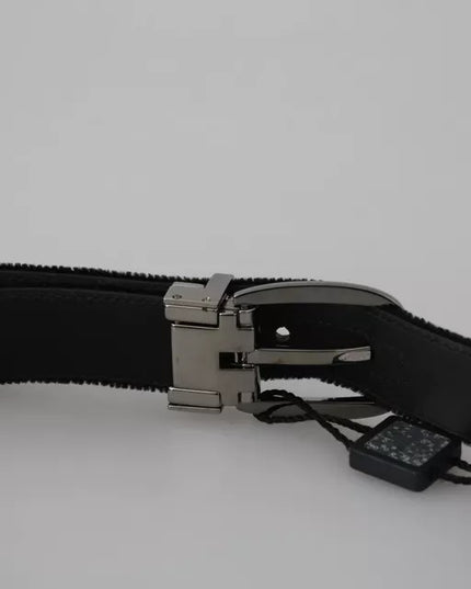 Dolce & Gabbana Black Velvet Silver Tone Metal Buckle Men Belt