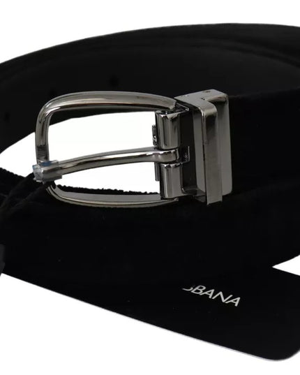 Dolce & Gabbana Black Velvet Silver Tone Metal Buckle Men Belt