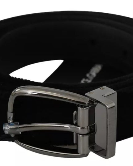 Dolce & Gabbana Black Velvet Silver Tone Metal Buckle Men Belt