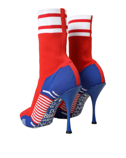 Dolce & Gabbana Red Blue Stretch Sock Style Ankle Boots Logo Shoes