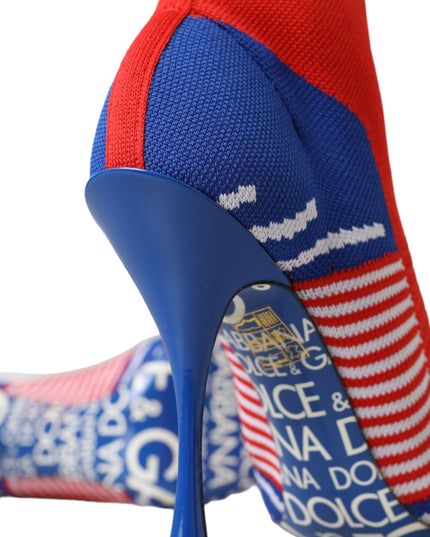 Dolce & Gabbana Red Blue Stretch Sock Style Ankle Boots Logo Shoes