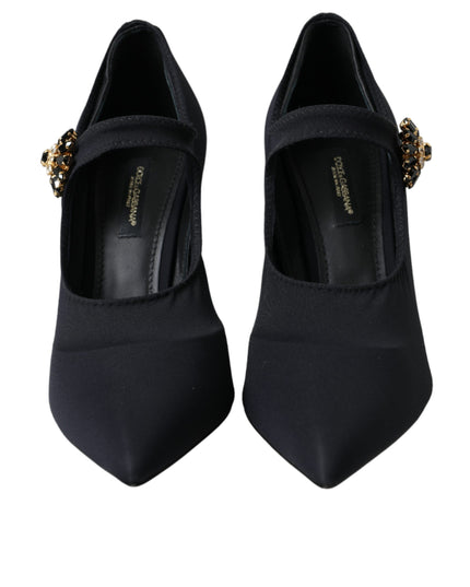 Dolce & Gabbana Black Mary Jane Jersey Crystal Pumps Shoes