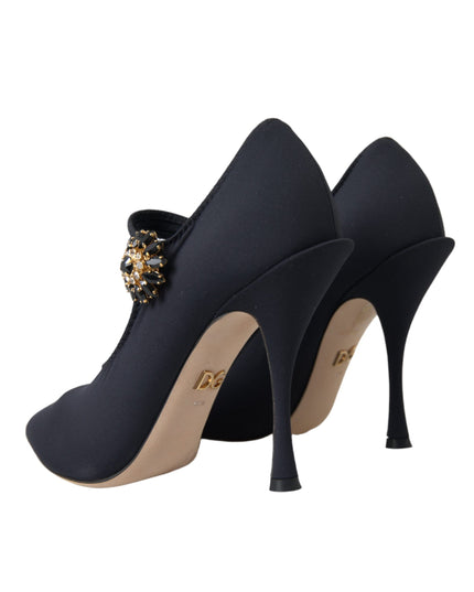 Dolce & Gabbana Black Mary Jane Jersey Crystal Pumps Shoes