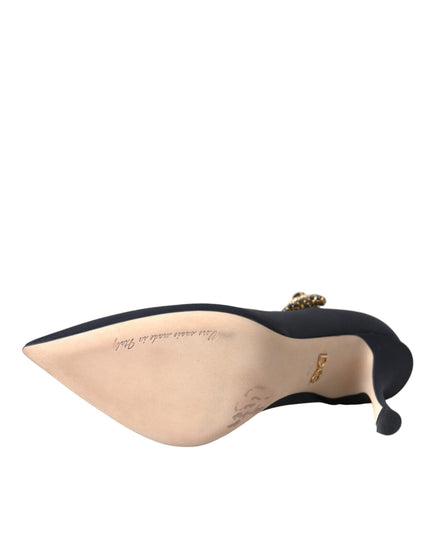 Dolce & Gabbana Black Mary Jane Jersey Crystal Pumps Shoes