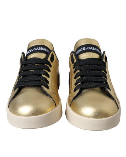 Dolce & Gabbana Gold Portofino Calf Leather Sneakers Women Shoes
