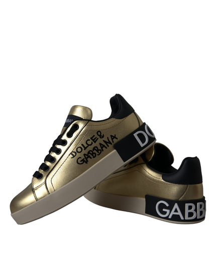 Dolce & Gabbana Gold Portofino Calf Leather Sneakers Women Shoes