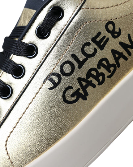 Dolce & Gabbana Gold Portofino Calf Leather Sneakers Women Shoes