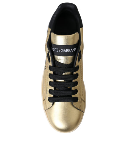 Dolce & Gabbana Gold Portofino Calf Leather Sneakers Women Shoes