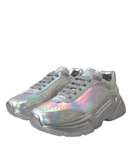 Dolce & Gabbana Silver Iridescent DAYMASTER Leather Sneakers Shoes