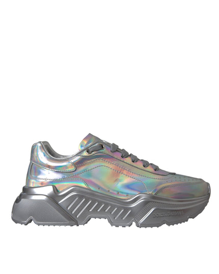 Dolce & Gabbana Silver Iridescent DAYMASTER Leather Sneakers Shoes