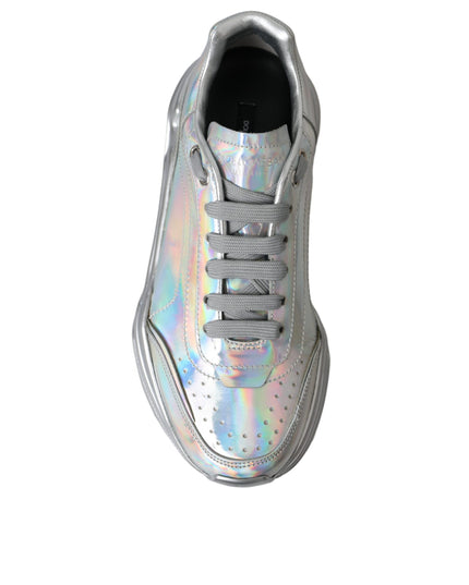 Dolce & Gabbana Silver Iridescent DAYMASTER Leather Sneakers Shoes