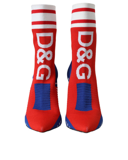 Dolce & Gabbana Red Blue Stretch Sock Style Short Boots Logo Shoes
