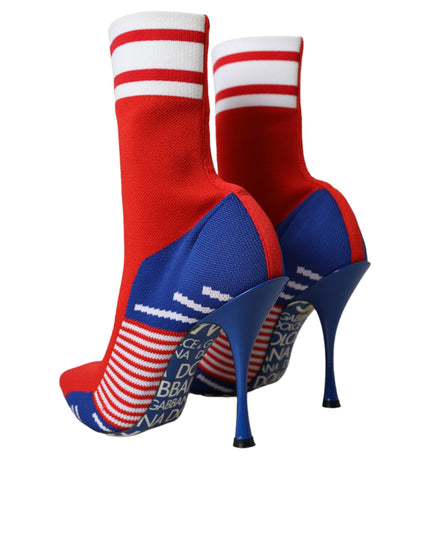 Dolce & Gabbana Red Blue Stretch Sock Style Short Boots Logo Shoes