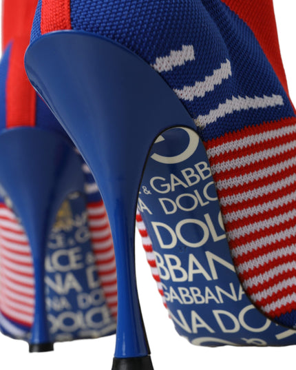 Dolce & Gabbana Red Blue Stretch Sock Style Short Boots Logo Shoes