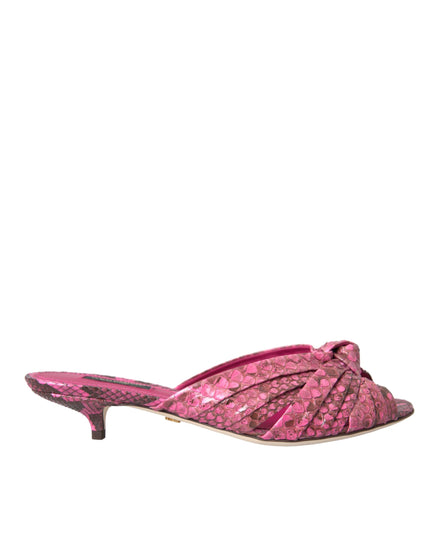 Dolce & Gabbana Pink Exotic Leather Kitten Heels Slides Shoes