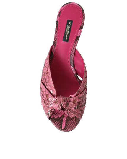 Dolce & Gabbana Pink Exotic Leather Kitten Heels Slides Shoes