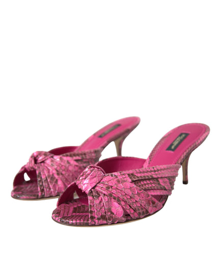 Dolce & Gabbana Pink Exotic Leather Kitten Heels Slides Shoes