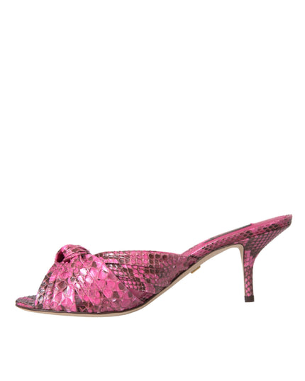 Dolce & Gabbana Pink Exotic Leather Kitten Heels Slides Shoes