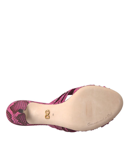 Dolce & Gabbana Pink Exotic Leather Kitten Heels Slides Shoes