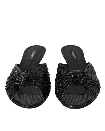 Dolce & Gabbana Black Exotic Leather Heels Slides Shoes