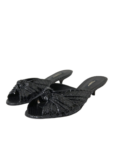 Dolce & Gabbana Black Exotic Leather Heels Slides Shoes