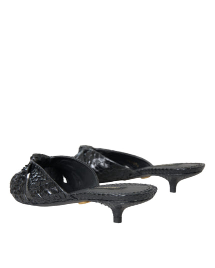 Dolce & Gabbana Black Exotic Leather Heels Slides Shoes