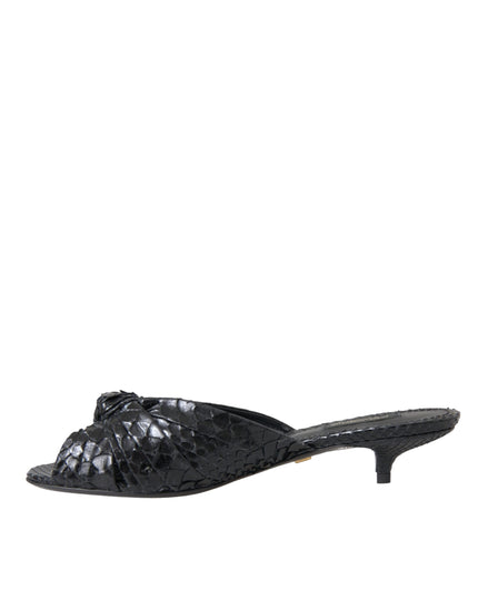 Dolce & Gabbana Black Exotic Leather Heels Slides Shoes