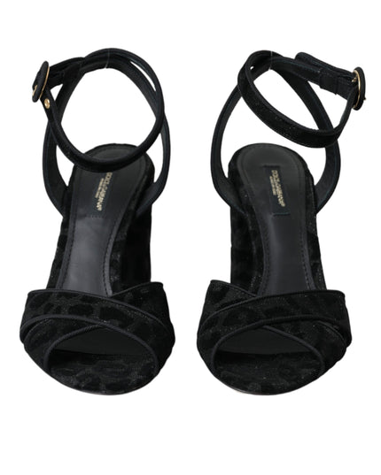 Dolce & Gabbana Black Leopard Suede Heels Sandals Shoes