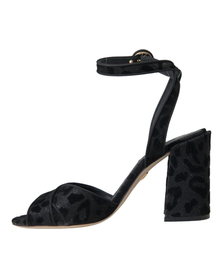 Dolce & Gabbana Black Leopard Suede Heels Sandals Shoes