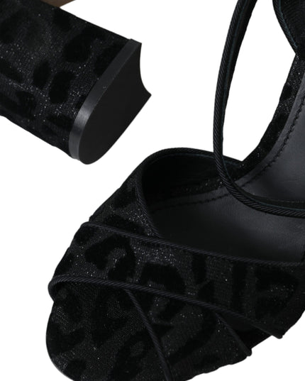 Dolce & Gabbana Black Leopard Suede Heels Sandals Shoes