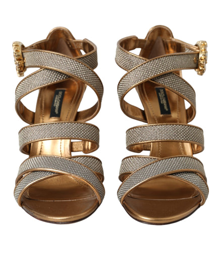 Dolce & Gabbana Bronze Crystal Strap Heels Sandals Shoes