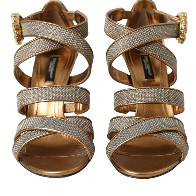 Dolce & Gabbana Bronze Crystal Strap Heels Sandals Shoes