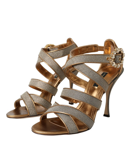 Dolce & Gabbana Bronze Crystal Strap Heels Sandals Shoes