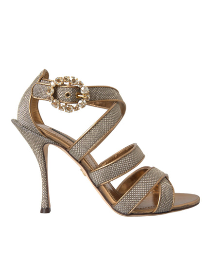 Dolce & Gabbana Bronze Crystal Strap Heels Sandals Shoes