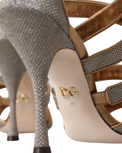 Dolce & Gabbana Bronze Crystal Strap Heels Sandals Shoes