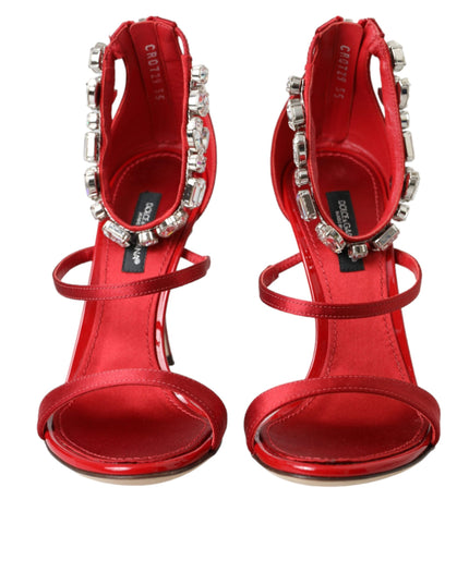 Dolce & Gabbana Red Keira Satin Crystals Sandals Heels Shoes