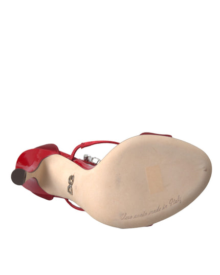 Dolce & Gabbana Red Keira Satin Crystals Sandals Heels Shoes