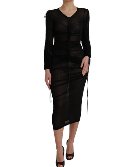 Dolce & Gabbana Black Sheer Bodycon Sheath Midi Dress