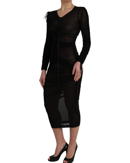 Dolce & Gabbana Black Sheer Bodycon Sheath Midi Dress