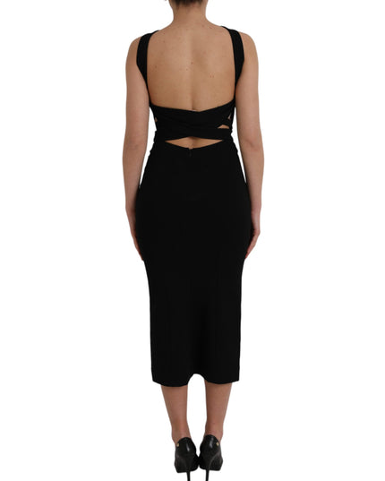 Dolce & Gabbana Black Sheath Halter Sleeveless Midi Dress