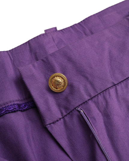 BENCIVENGA Purple Cotton MidWaist Straight Cropped Pants